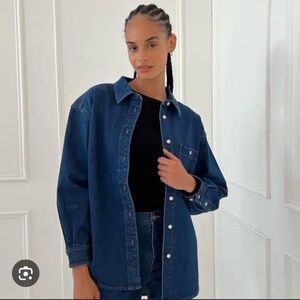 Something Navy Darkwash Denim Button Up Top